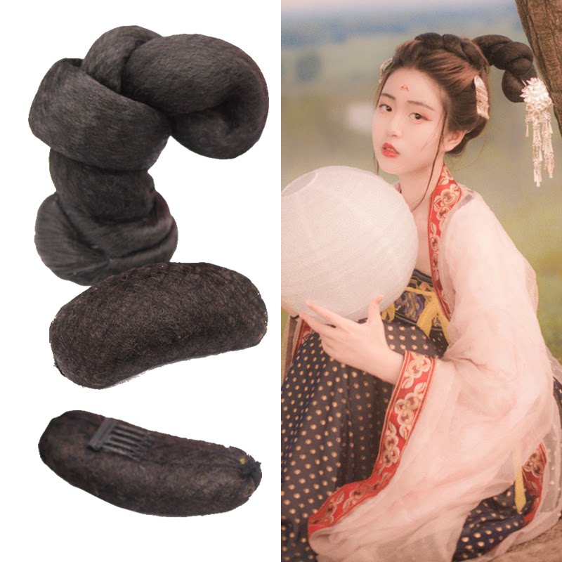 小龙女同款假发新品组合套装发包古装侠女汉服古风牛角棒垫发