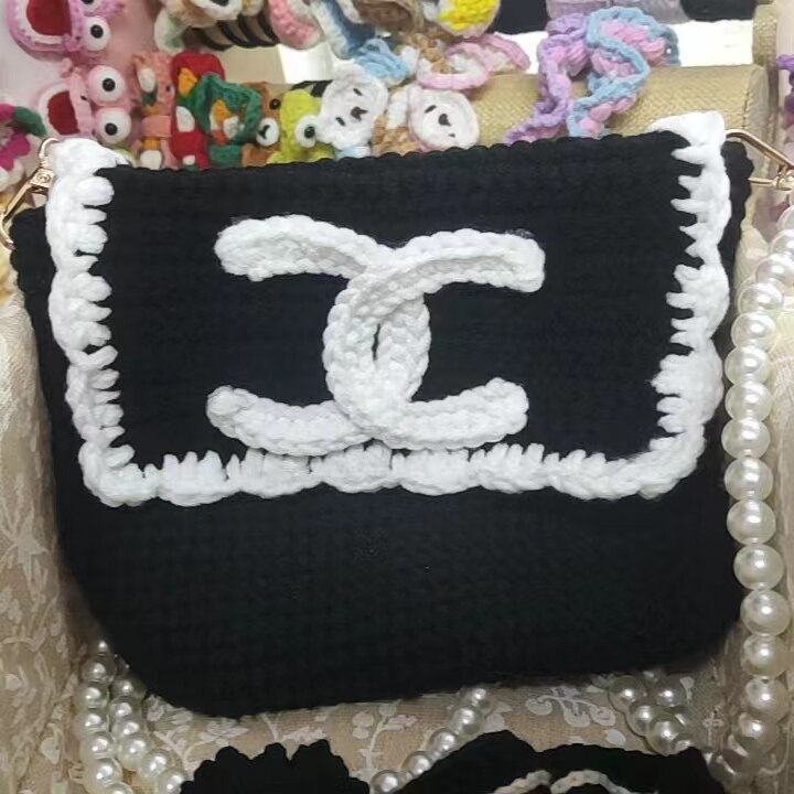 毛线钩织双C标志包包手机包手工