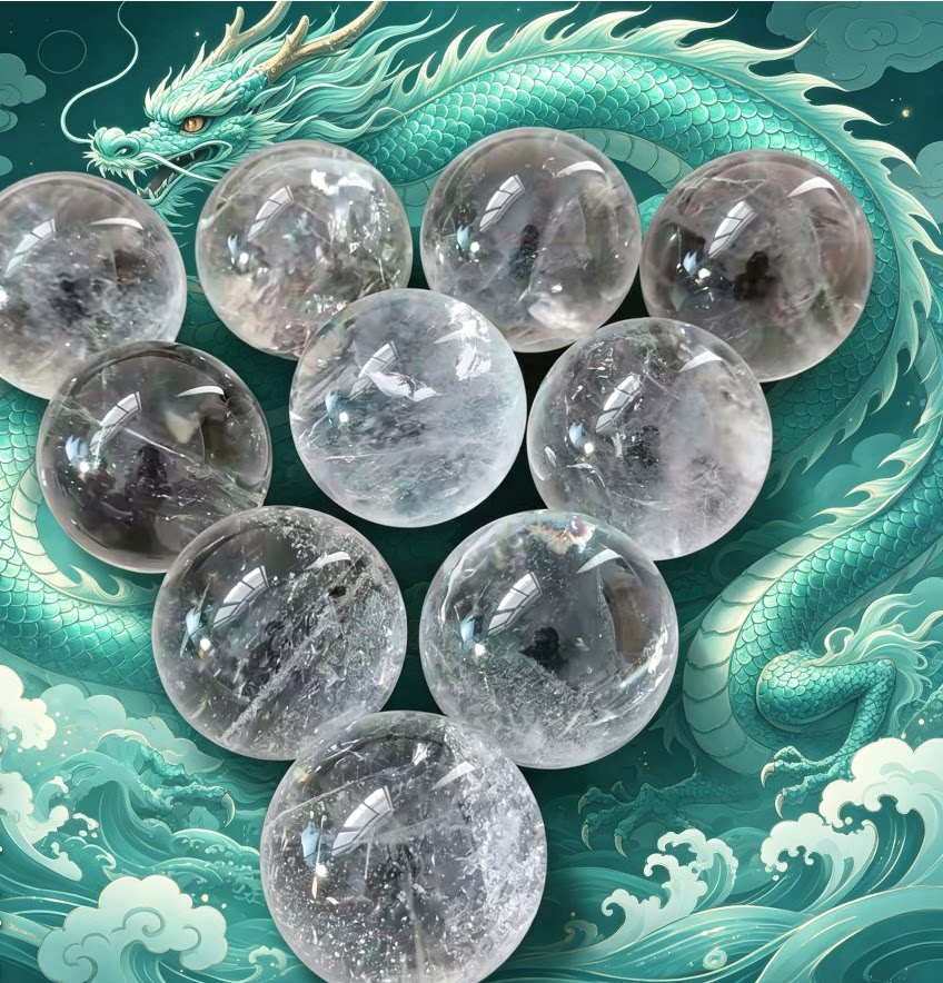 纯天然白水晶球摆件巴西原石手工打磨配饰散珠玄关开业送礼招财真