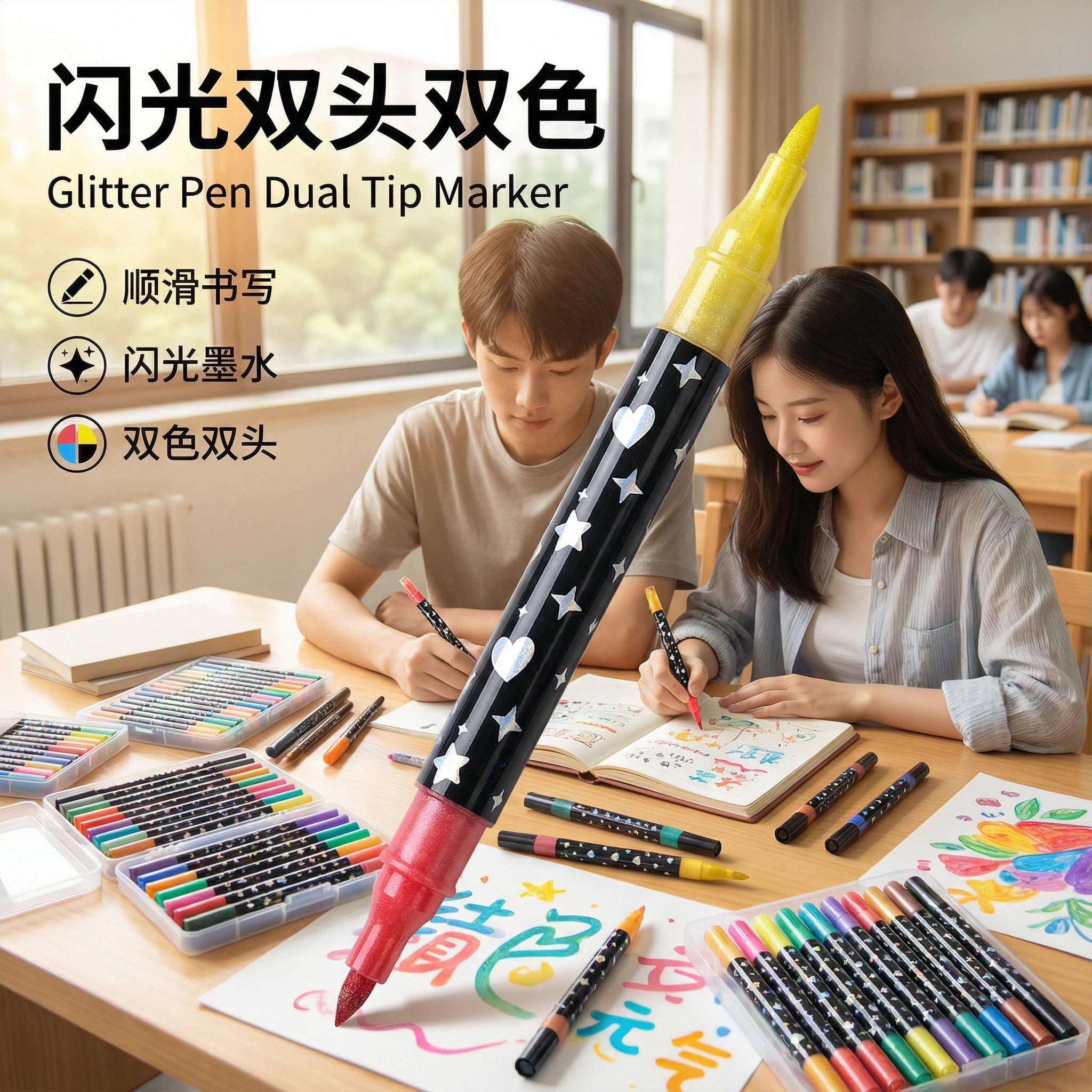 glitter pen双头双色闪光丙烯马克笔dual tip 手笔账marker