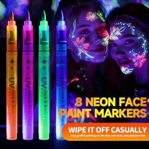 uv face body paint人体夜光彩绘荧光面部涂鸦马克笔luminous pen