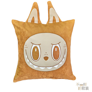 可爱卡通小尖牙萌怪动物方形异形抱枕鹿皮绒靠垫家居装饰可定制