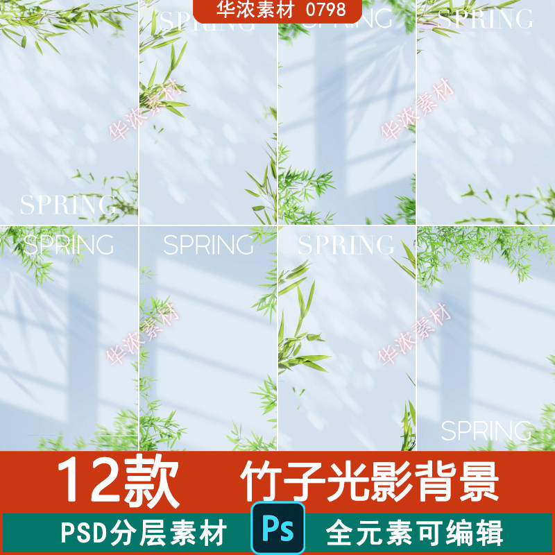 实景竹子光影情侣婚纱照背景影楼后期照片合成PSD模板设计素材图