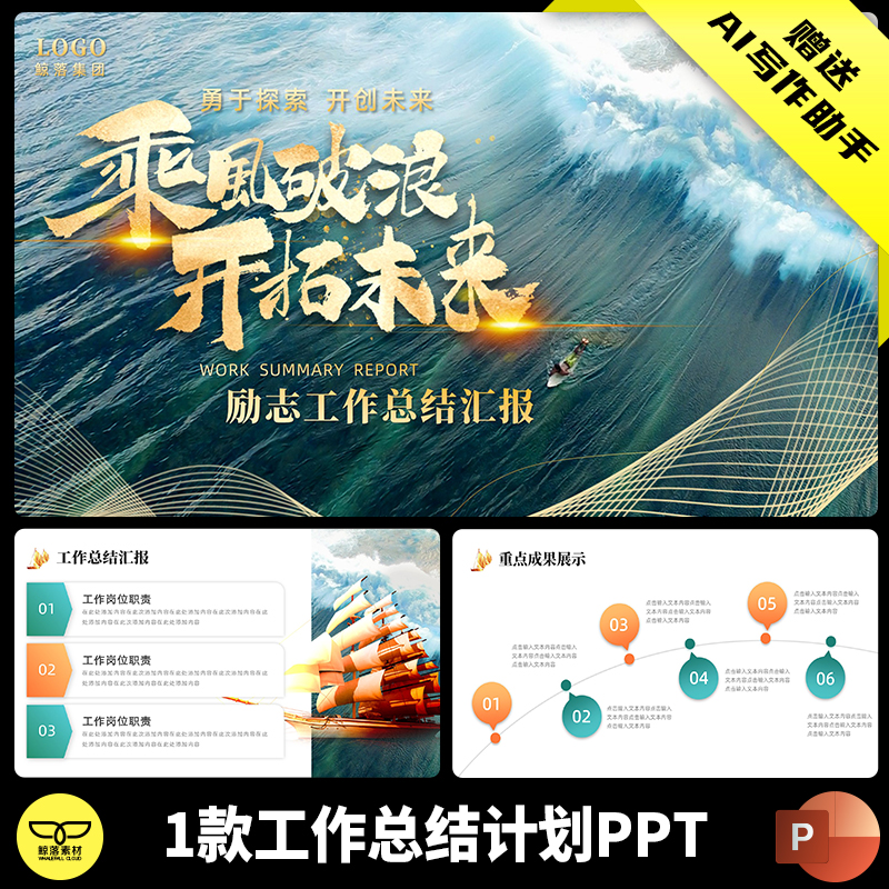 绿色烫金大气乘风破浪开拓未来工作总结计划述职报告汇报PPT模板