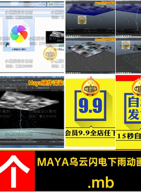 MAYA乌云闪电下雨动画场景.mb素材粒子maya1个May