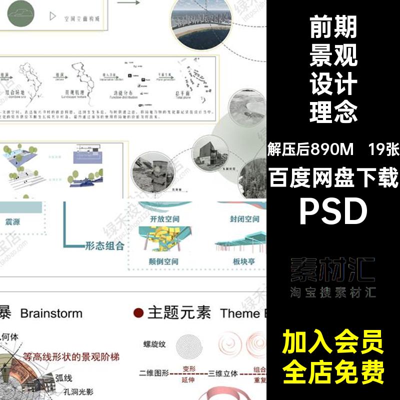 19张前期景观设计理念思路元素演变主题分析图提取素材PSD规划