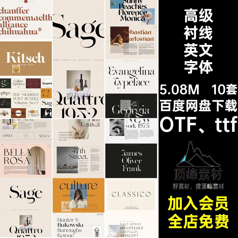 轻奢北欧高级优雅酸性衬线杂志海报LOGO标题英文字体包设计素材