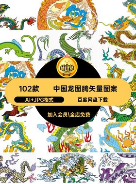 102款·双龙戏珠图案图腾矢量蛟龙免抠祥瑞中国PNGAI吉祥装饰AI