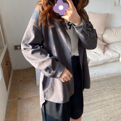 Real shot early spring new Korean loose thin versatile shirt black long sleeve retro shirt