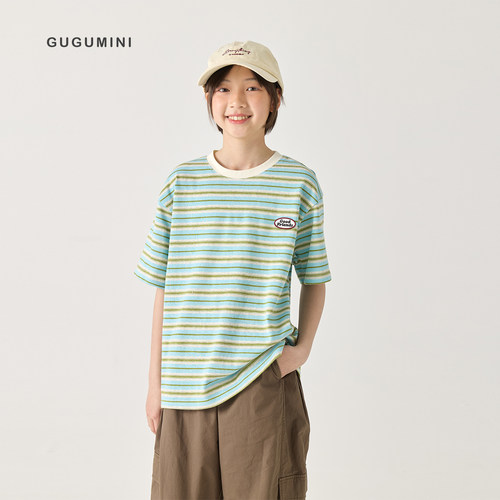 gugumini童装夏季条纹短袖T恤