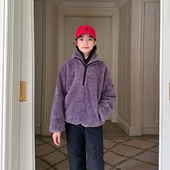 gugumini童装 女童小学初中生加厚套头羊羔毛夹棉保暖外套 冬季