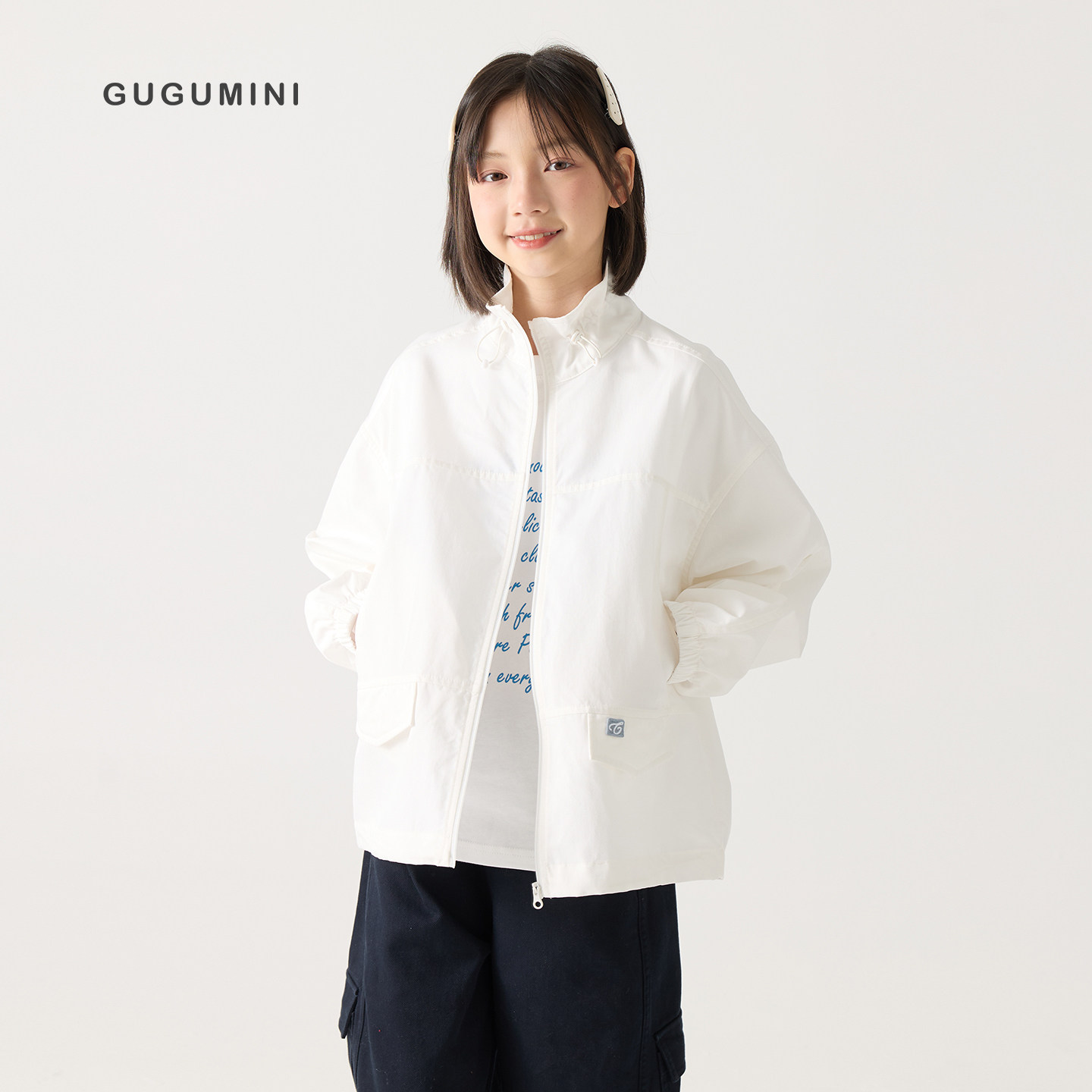 gugumini童装2026春夏新女童亲肤透气舒适棉亚麻上衣梭织拉链外套