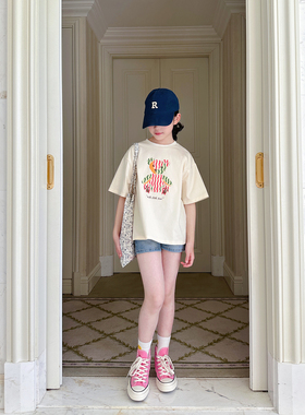 gugumini童装夏季透气速干柔软索罗娜中性款宽松小熊短袖T恤