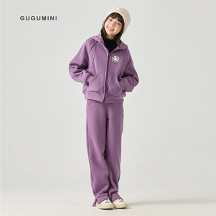 gugumini童装2026秋冬女童加厚保暖轻盈羊羔绒加绒卫衣外套运动裤