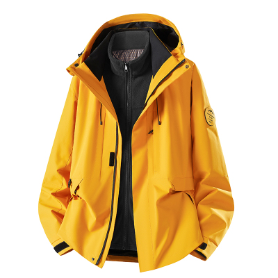 黄色冲锋衣三合一可拆卸登山服