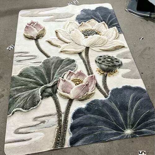 z196【160*230】仿羊绒云间荷花防滑地垫地毯
