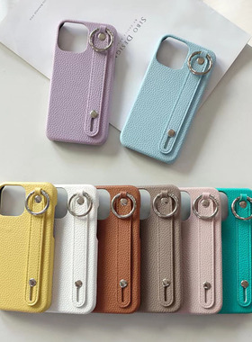 新款荔枝纹适用17promax苹果手机壳手腕指环支架pc手机壳防滑