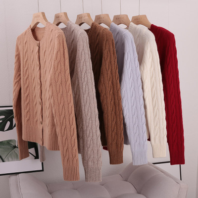 6色毛衣外穿纯山羊绒麻花开衫