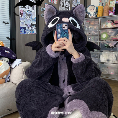 万圣节搞怪小蝙蝠睡袍女秋冬