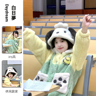 帕恰狗睡衣女秋冬季珊瑚绒加厚亲子学生可爱睡裙浴袍冬天睡袍儿童