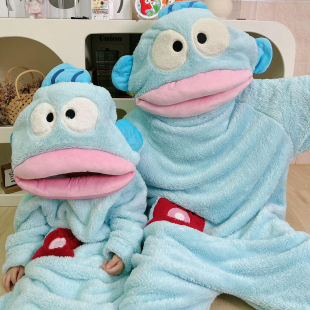 浴袍 睡袍男款 丑鱼睡衣女秋冬季 连体卡通珊瑚绒搞怪情侣加厚加大码