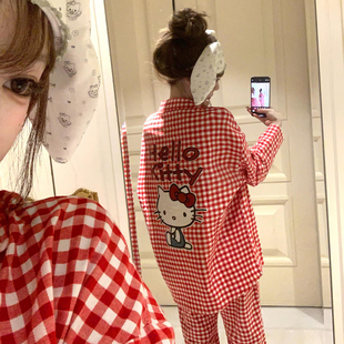 卡通凯蒂猫长袖睡衣女纯棉春秋2025年新款甜美少女大码家居服套装