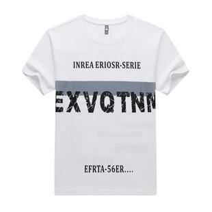 2025夏季时尚圆领男装宽肩宽松休闲版潮流男士印花字母短袖男T恤