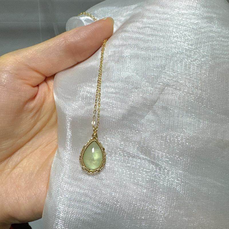 天然葡萄石水滴编织吊坠项链