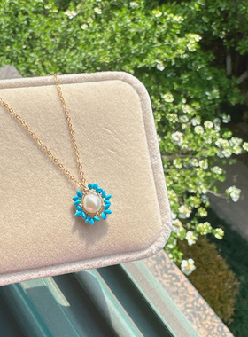 蓝松石编织复古包金项链