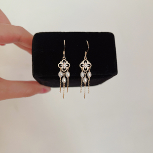 Themis 星烁／超美短款流苏淡水珍珠复古14K包金耳环 仙女耳坠