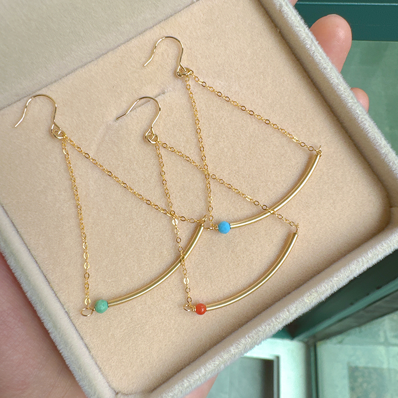 圆弧管蓝绿松石14k包金百搭耳环