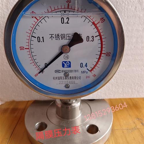 YTP-100BF0.6/1/1.6/2.5MPA泥浆抗震304不锈钢隔膜压力表杭州富阳