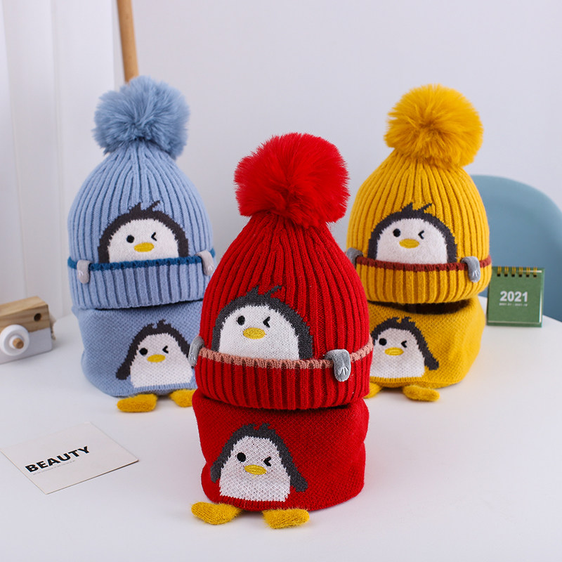 宝宝帽子秋冬1-3岁婴幼儿保暖儿童毛线帽男童女童围脖护耳婴儿帽