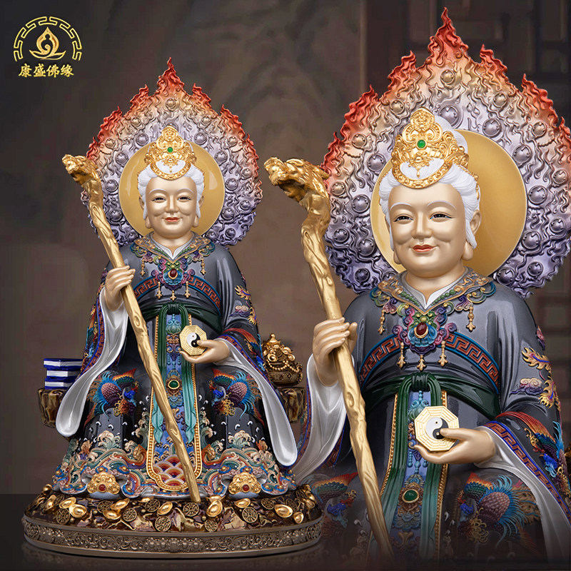 全铜彩绘黑老太太神像东北四大家族坐山黑妈妈真身黑奶奶堂口摆件
