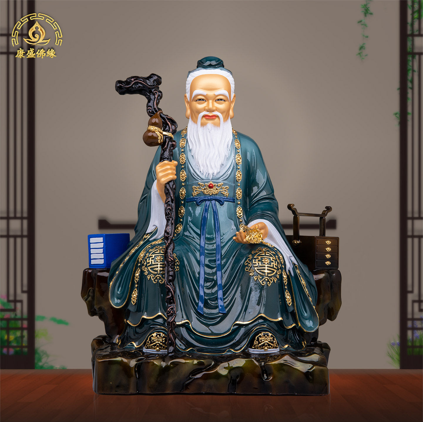 纯铜琉金彩药王菩萨神像药房摆件