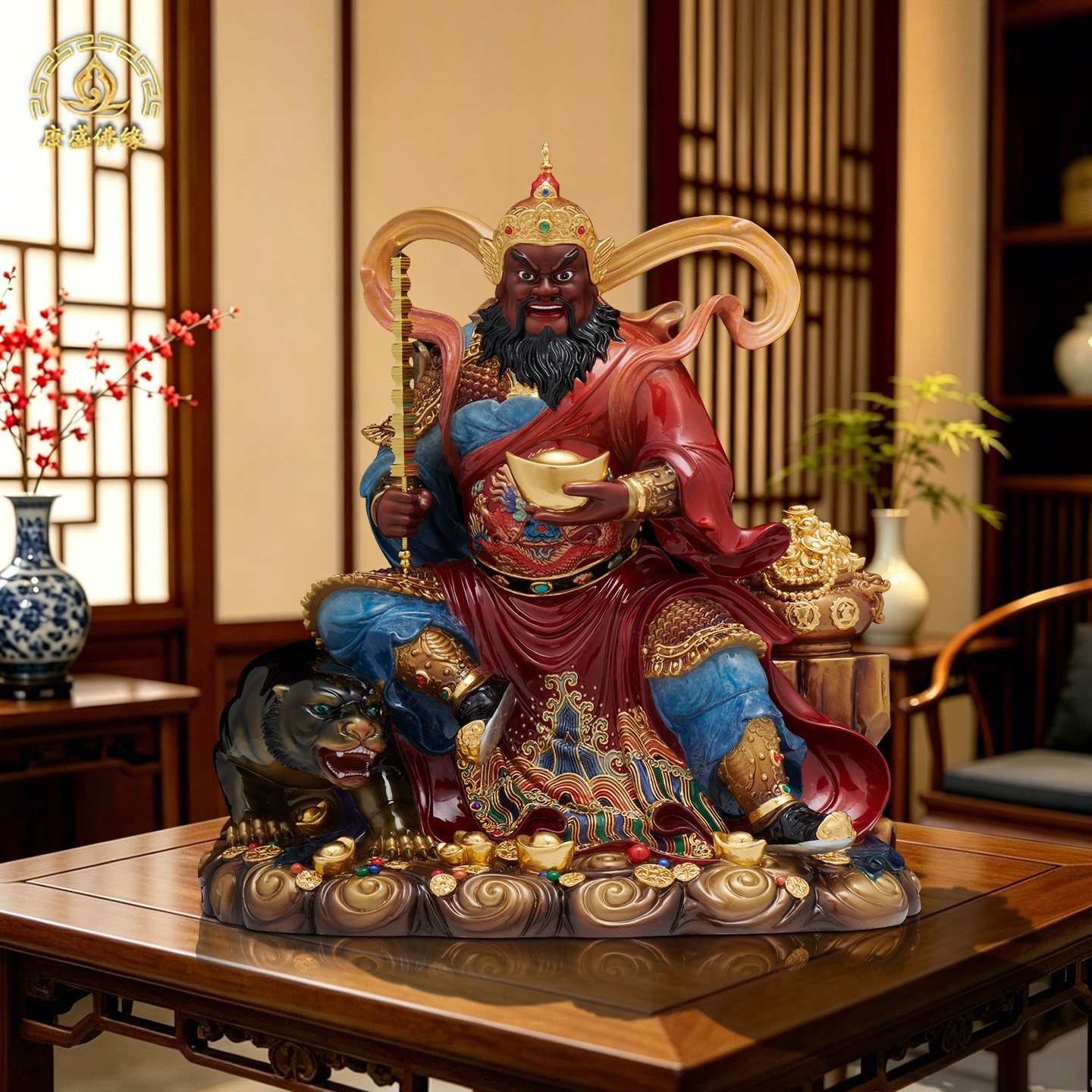 黄铜叠染赵公明神武财神招财摆件
