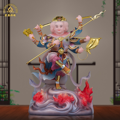 三头六臂太子神像汉白玉哪吒佛像