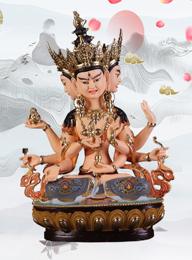 彩绘长寿三尊菩萨密宗供奉摆件