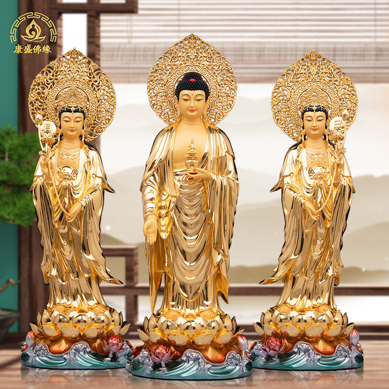 台湾纯铜东方三圣佛像药师佛日光月光菩萨供奉客厅摆件家居工艺品