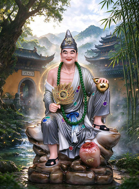 活佛济公佛像家用供奉摆件汉白玉