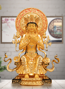 菩慧纯铜鎏金客厅天冠弥勒佛像