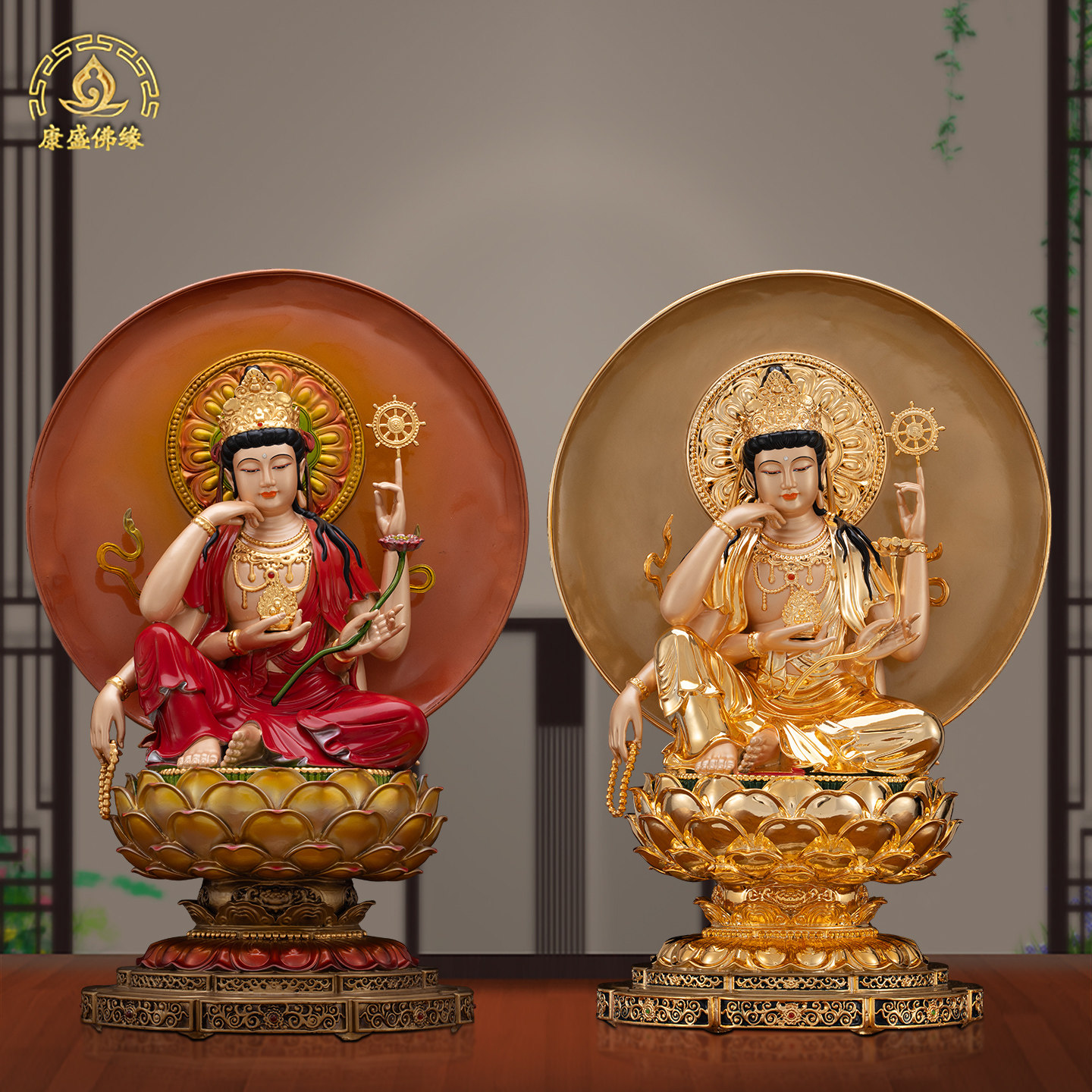 台湾纯铜普陀山南海观音娘娘佛像如意轮自在观音菩萨家用供奉摆件