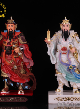 汉白玉托塔天王神像李靖人物摆件