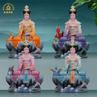 女蜗娘娘神像汉白玉佛像女娲补天带神兽白泽麒麟腾蛇客厅供奉摆件