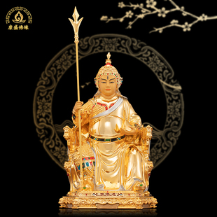 新款马元帅神像华光大帝铜像铜鎏金镶钻五显三眼华光佛像家居装饰