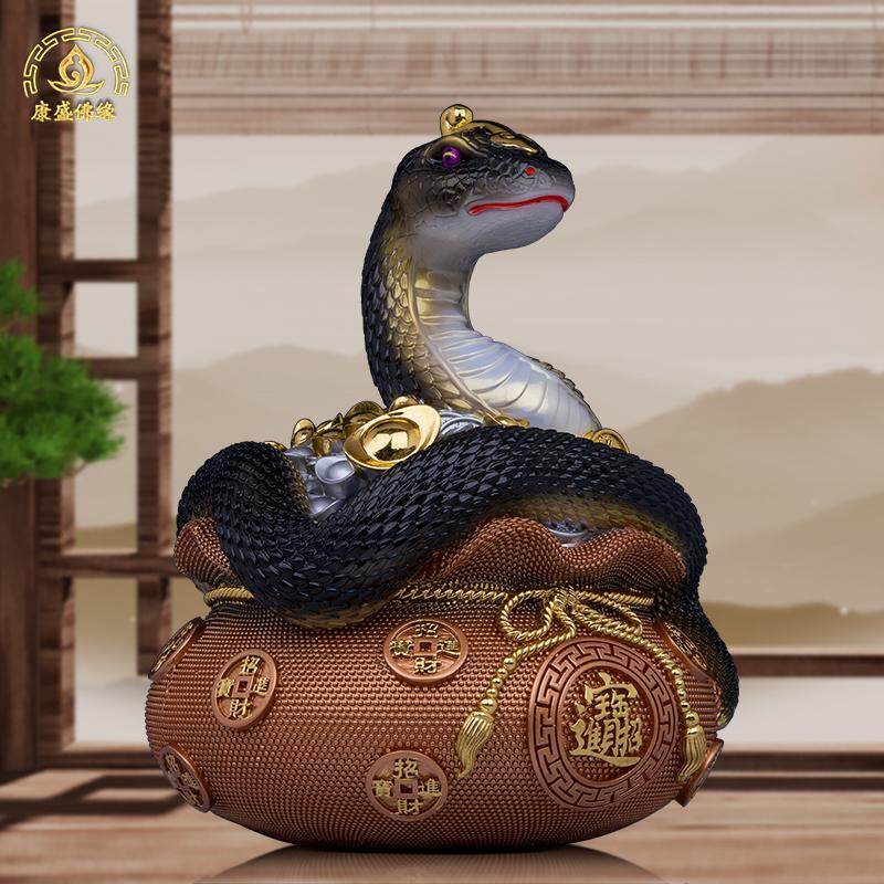福袋蟒蛇像客厅汉白玉供奉招财