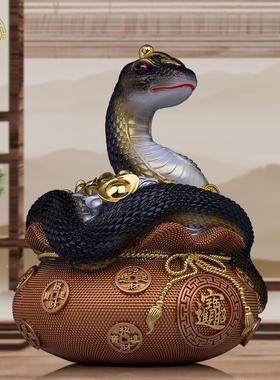 福袋蟒蛇像客厅汉白玉供奉招财