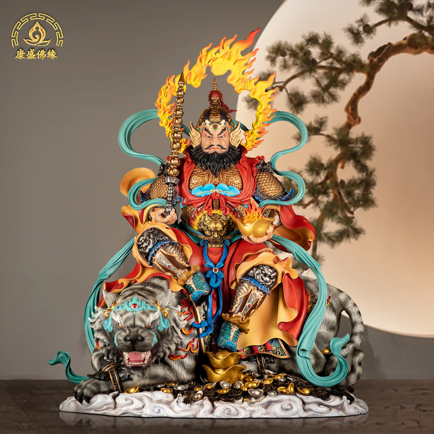 赵公明神像纯铜古旧招财家居摆件