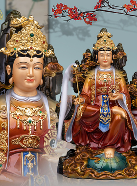 纯铜琉金彩地母娘娘神像家居摆件