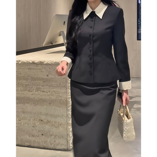 秋季新款黑白汉服装2026年翻领职业通勤女款西装外套半身裙显瘦